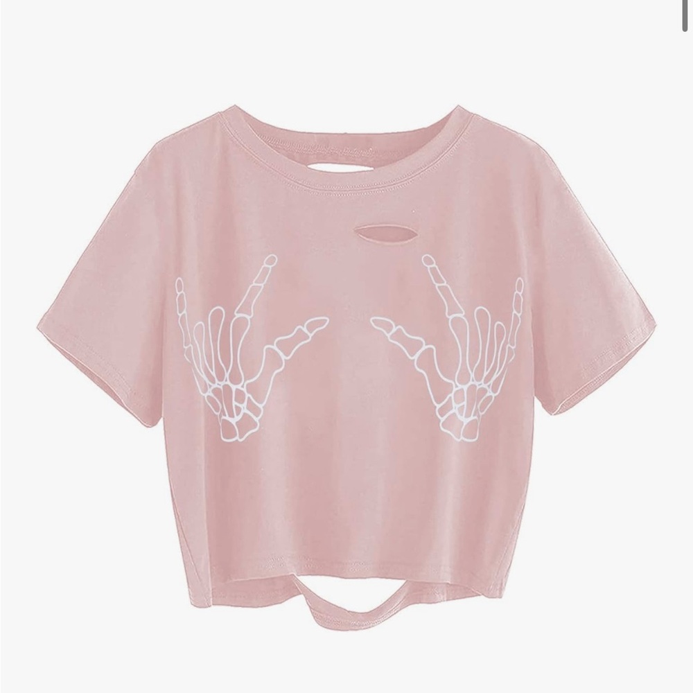 Pink Skeleton Hand Crop Top